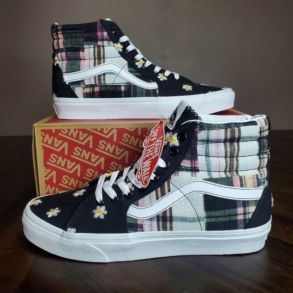 Vans Sk8-Hi Floral Plaid Patchwork Women Size 10, Men Size 8.5